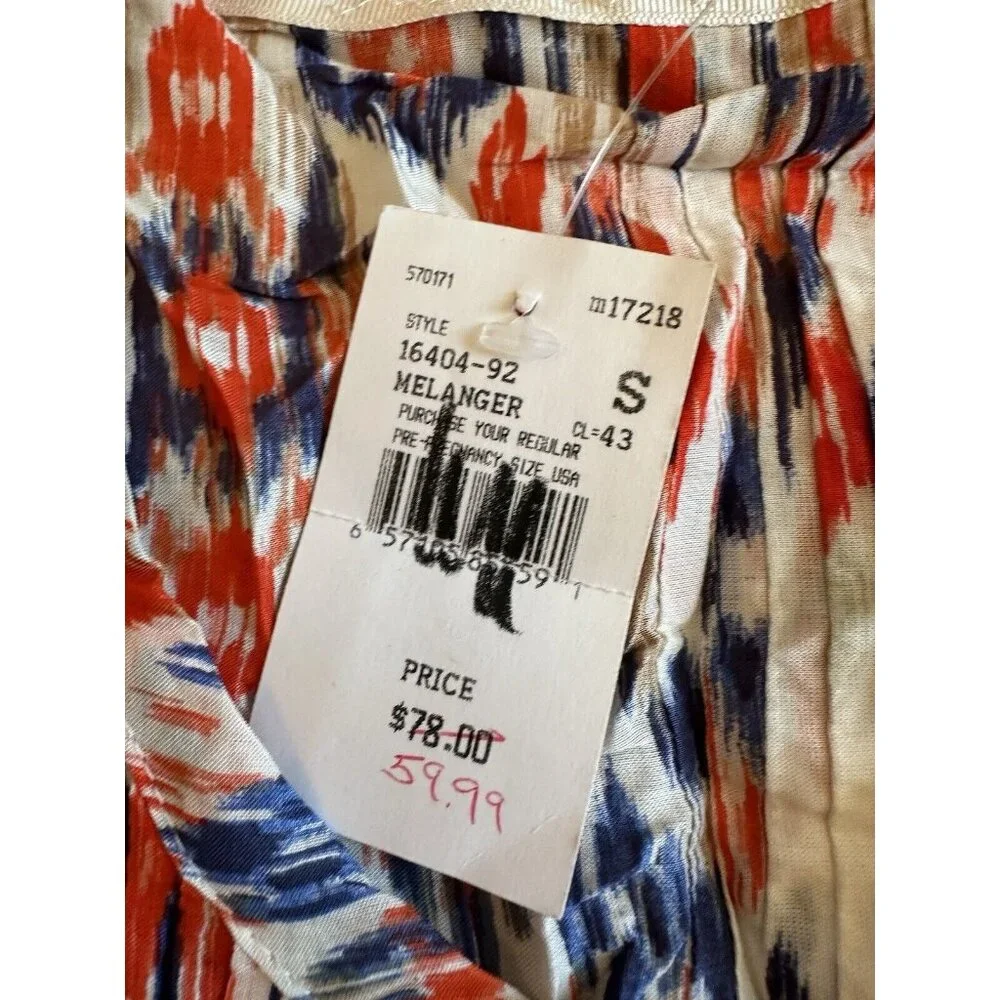 Beach Lunch Lounge A PEA‎ IN THE POD Orange White Blue Geometric Top Boho Smal - Picture 2 of 11